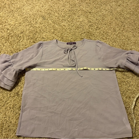 Adore Me Lavender Tie Front Ruffled Blouse - Picture 3 of 7